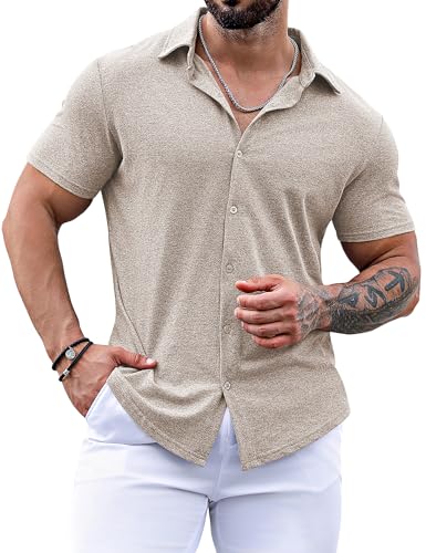 URRU SHORT SLEEVE BUTTON DOWN MUSCLE SHIRTS FOR...