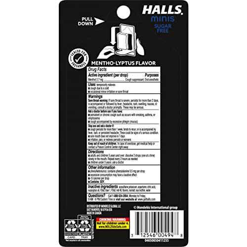 HALLS Minis Mentho-Lyptus Flavor Sugar Free Cough Drops, 24 Drops