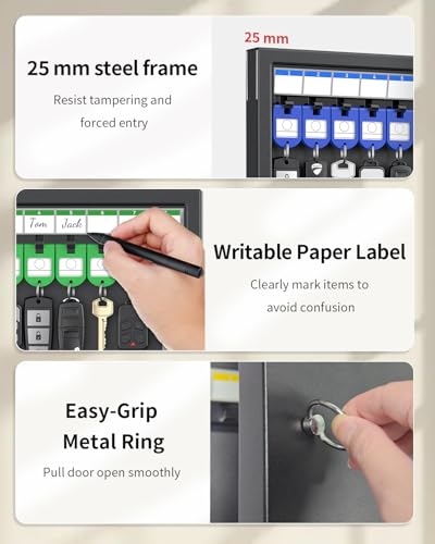 Uniclife 32 Position Key Lock Box, Wall Mount Key Box, Car Key Organizer with Key Holders and Writable Labels, Security Key Cabinet