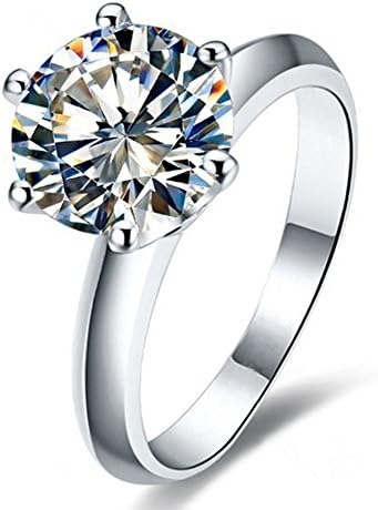 Erllo 2 Ct CZ Solitaire Engagement Ring Sterling Silver Cubic Zirconia White Gold Plated Size 4-10 Anniversary Rings