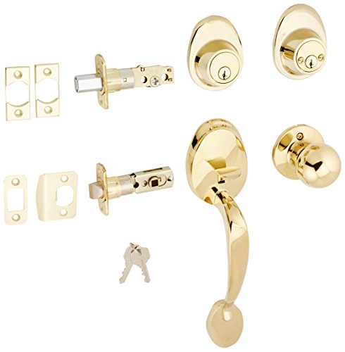 Ultra Hardware 45027 Cheltenham Entry and Double Cylinder Deadbolt, Polished Brass Handle Set Kw1 - Thumbnail 3