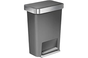 simplehuman 45 Liter / 12 Gallon Rectangular Kitchen Step Trash Can with Soft-Close Lid, Grey Plastic