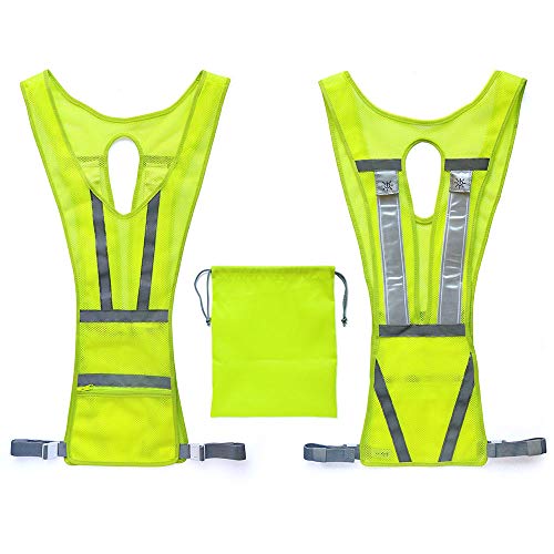 Vizpet Reflective Running Vest Led Safety Vest with Adjustable Waist & Large Pocket Night Light High Visibility for Jogging Biking Motorcycle Walking
