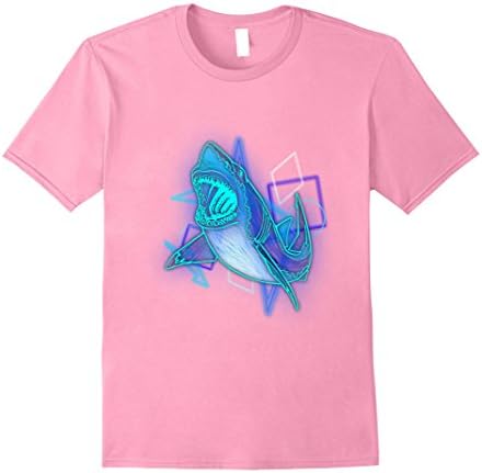 Men's Neon Luminous Fish - Shark Diving In Geometrical Shapes Tee Small Pink