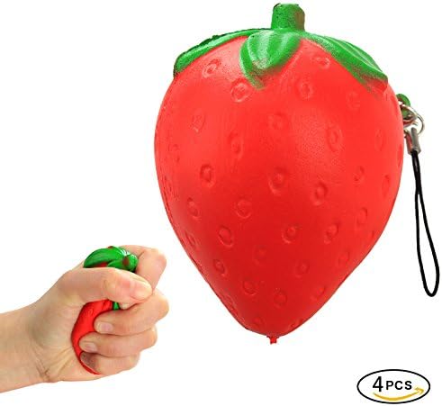 Jumbo Slow Rising Squishies Phone Charm Key Chain Strap [Pack of 4] Strawberry Squishy Slow Rising Squishy Small Strawberry Kawaii Squishy