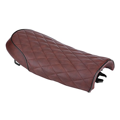 image for Qiilu Motorcycle PU Leather Vintage Cafe Racer Seat Flat Saddle Cushio