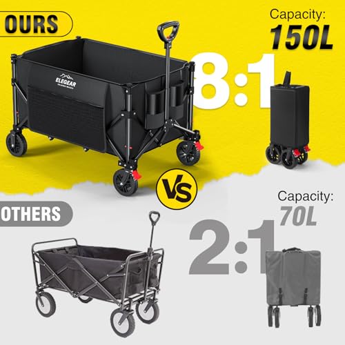 Carrito Plegable Más Duradero con Ruedas Todoterreno de 360°, Carrito de Compras para Mandado Transportador, Carro de Carga Tipo Wagon Vagón para Niños, Camping, Mudanza, Viajes, Mascotas