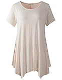 LARACE Lanmo Womens Swing Tunic Tops Loose Fit Comfy Flattering T Shirt (2X, Beige)