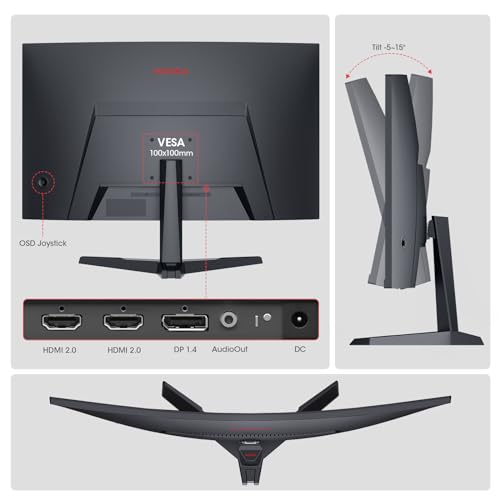 KOORUI 27 Inch Gaming Monitor, 180Hz Curved Monitor FHD 1080P VA 1ms 1500R PC Monitors with Adaptive Sync, HDMI/DP, VESA Compatible, Tilt Adjustable, Eye Care