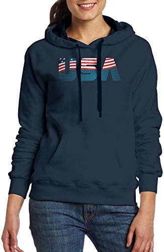Ewgtewrgha U S A American Women Fashion Cotton/Poly Vintage Soft Fleece Long Sleeve Hoodies Sweats Navy XL