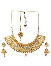 Crunchy Fashion Bollywood estilo tradicional indio joyería collar pendientes con Maang Tikka Set para mujeres niñas