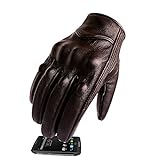 Full Finger Leather Motorcycle Gloves Touchscreen Goat Skin Brown Motorbike Riding Gloves (L, Brown,Non-Perforated)