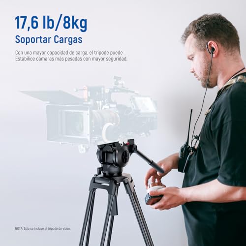 NEEWER 74" Trípode Vídeo Básico con Cabezal Fluido, Trípode Cámara Metal con Amortiguación Suave, Esparcidor Nivel Medio, Placa Liberación Rápida Compatible con 501, Carga Máx 17,6lb, TP37