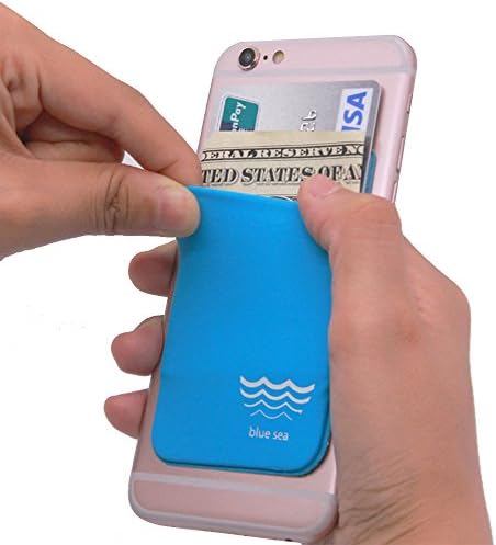 Lycra Cell Phone Card Holder, Sticker Firmly Adhesive Stick Back Cover Credit Card Holder Pouch Pocket for Mobile Cell Phones(blue sea)
