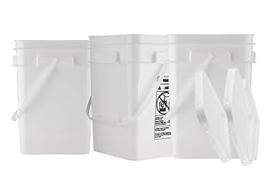 House Naturals 4 Gallon Food Grade BPA Free Rectangular Bucket Pail with Lid (Pack of 3) Made in USA