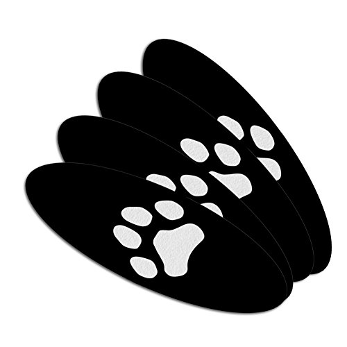 Paw Print Dog Cat White on Black Double-Sided Oval Nail File Emery Board Set 4 Pack