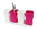 Honla Interlocking Plastic Flatware Caddy Organizer on Tray,Silverware,Cutlery,Utensil Drying Rack Holder for Kitchen Countertop Dining Table Storage,4 Compartment Drainer,Pink and White
