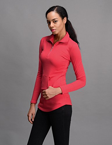 NEARKIN (NKNKWTT791 Women Soft Fleece Lined Comfy Slim Cut Upturned Collar Zipup Tshirts HOTPINK US S(Tag Size M) - Thumbnail 5