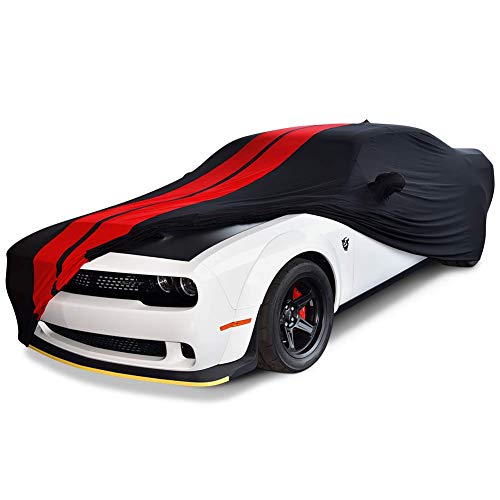 SR1 Performance Ultraguard Stretch Satin Indoor Car Cover Compatible for 2008-2019 Dodge Challenger (Black/Red)