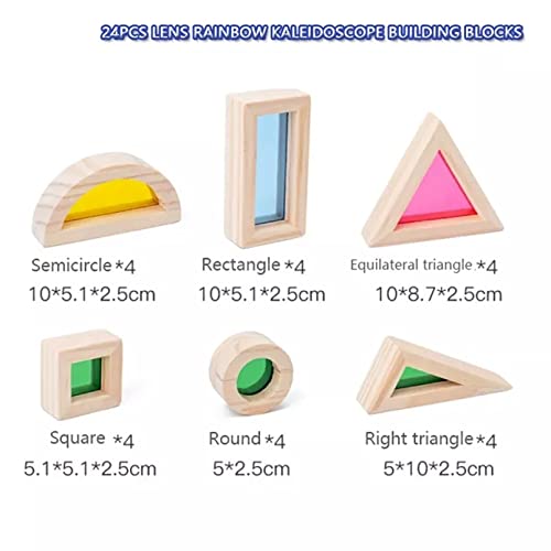 AM ANNA Rainbow Wooden Building Blocks for Toddlers 1-3, 24 Pcs Rainbow Stacker Stacking Game Construction Building Toys Set, Preschool Colorful Learning Educational Toys Boys & Girls