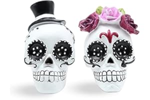 Barclay's Buys Better Home Goods Day of The Dead Skull Couple, Sugar Skull, Halloween Decor, Black and White Figurine Skeleton Set, Rose Wreath and Top Hat