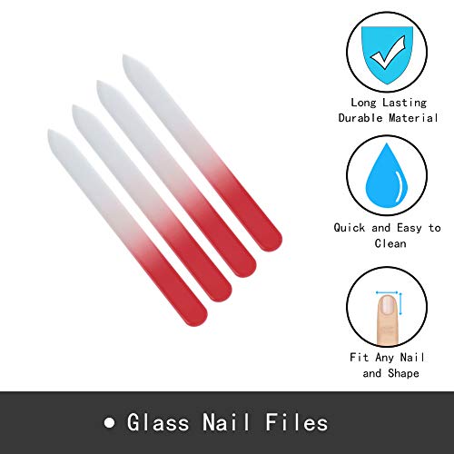 Siusio Set of 20 Crystal Glass Nail File with 2 Case Professional Buffer Manicure Gradient Finger Nail Care Double Side Genuine Czech Glass Nail Polishing Rainbow Colors - Red