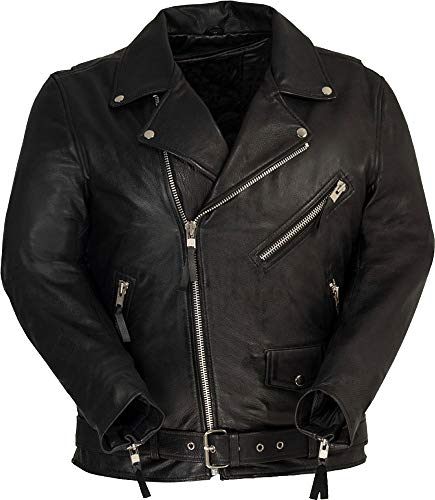 Mens Classic Motorcycle Style Jacket with a Full Belt & Zip-Out Liner