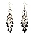 Amiley Fashion Women Long Boho Beaded Teadrop Tassels Ear Stud Hook Dangle Earrings Jewelry (Black)