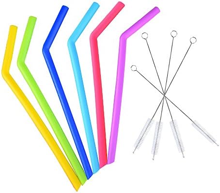 Reusable Silicone Drinking Straws with New 2017 Cleaning Brush for Thick Milkshake, RTIC and Yeti Tumbler 30 oz, 20 oz, 10 Pieces
