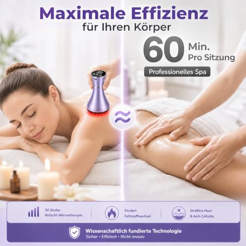 4 in 1 Electric Cellulite Massager, Cellulite Massage Device with 30 EMS Levels, Red Light, Heat & Vibration, Wireless Body Massager for Stomach, Waist, Arms, Legs