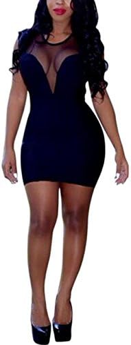 HLY World Women's Sexy Sleeveless Mesh V Neck Midi Dress Party Club Bodycon