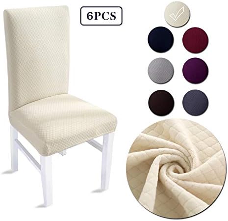 LAIKEUP Dining Room Chair Covers Set of 6 Beige Spandex Stretch Fabric Dining Chair Seat Protector Removable Washable Elastic Chair Slipcover for Home Dining Room,Hotels,Wedding,Party (Beige, 6)