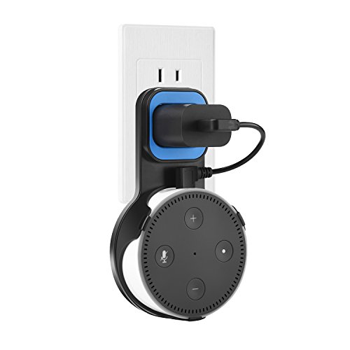 Click Here to See More Images 2018 UPGRADED Outlet Wall Mount Hanger Holder for Amazon Echo Dot 2nd Generation with Short Charging Cable, space saving dot accessories without messy wires for Kitchen,Bedroom and Bathroom Black