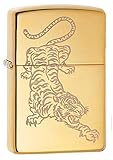 Zippo High Polish Brass Tiger Design Pocket Lighter