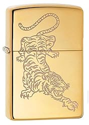 Zippo High Polish Brass Tiger Design Pocket Lighter