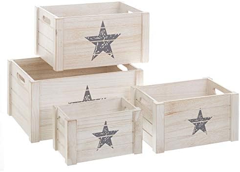 Set de 4 Cajas de Madera de diseño Blanco Industrial - LOLAhome: Amazon.es: Hogar