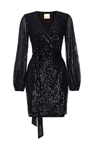 Swing Fashion Interior | Negro | M Mini Mujer Elegante Festivo Fiesta Noche Novia Brillante Corto | Vestido con Purpurina | Sexy | Manga Larga 38