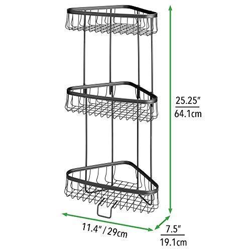 mDesign Metal 3Tier Bathroom Corner Shower Shelf Free Standing