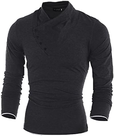 Elen Men's Long-Sleeve Button Collar T-Shirt (Medium, Black)