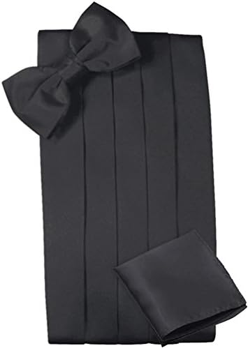 Mens Satin Cummerbund Bowtie Hanky set, 4 Pleat, Large Variety of Solid Colors Available, by Platinum Hanger