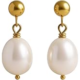 18K Gold Plated Stainless Steel Freshwater Pearl Drop Earrings – Hypoallergenic, Nickel Free, Tarnish Resistant