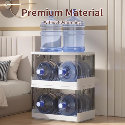 Keqin 3 Pack Collapsible Storage Bins with Lids & Wheels, Large Capacity Plastic Toy Storage Container, Multi Layered Transparent Organizer Box for Home Office Trunk Outdoor, 19 Gal