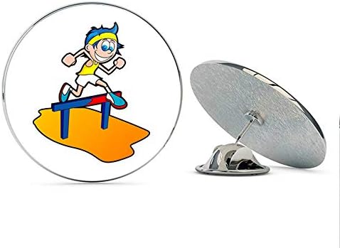 BRK Studio Cool Happy Track Hurdle Runner Cartoon Athlete Round Metal 0.75" Lapel Pin Hat Shirt Pin Tie Tack Pinback