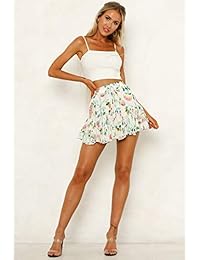 Mini falda corta plisada de verano con estampado floral bohemio para dama