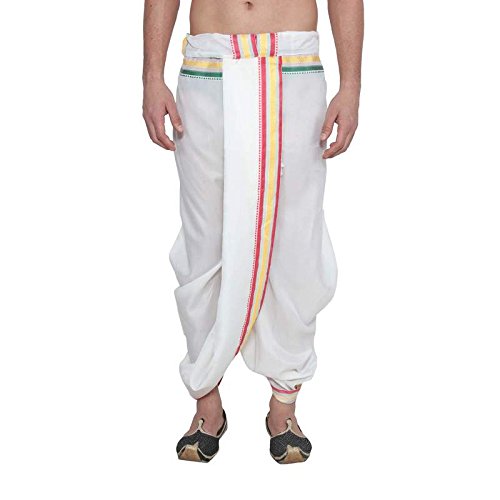 (Since 1958) Stitched White With Multicolor Border, Stitched Mens Dhoti, Polycotton