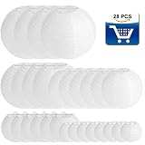 28 Packs White Paper Lanterns Decoration for Weddings, Birthdays, Parties and Events - Assorted Round Sizes (4",6",8",10",12")
