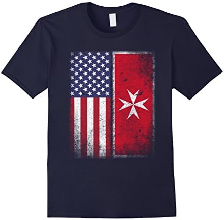 Mens American Maltese Flag T-shirt Malta Heritage Cross Knights Large Navy