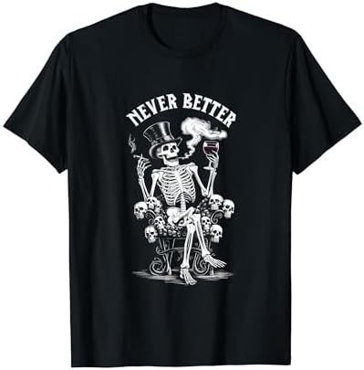 Amazon.com: Never Better Skull Skeleton in The Coffin Halloween T