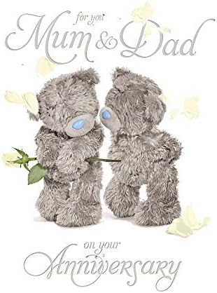 Me to You Tatty Teddy3D Holographic Card - Mum & Dad Anniversary - Bears with yellow rose
