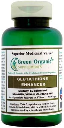 "Green Organic Supplements' Glutathione Enhancer, Antioxidant. 90 VCaps, Non-GMO, Vegan, Gluten Free, Made with Organic, Wild-Crafted, and Natural Ingredients to Restore Body Functions. (Pack of 1)
